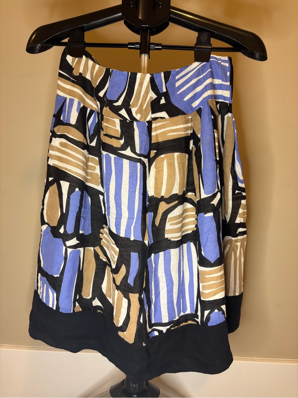 NIC + ZOE Women’s Skirt Size 6 Abstract Blue Tan Black Silk Linen Cotton